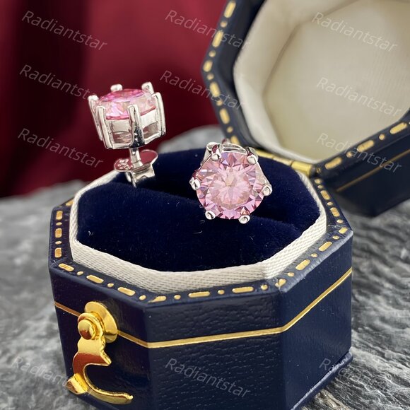 NEW Certified 2ct. t.w. Pink Moissanite 6 Prone Solitaire Stud Earrings - Picture 5 of 7